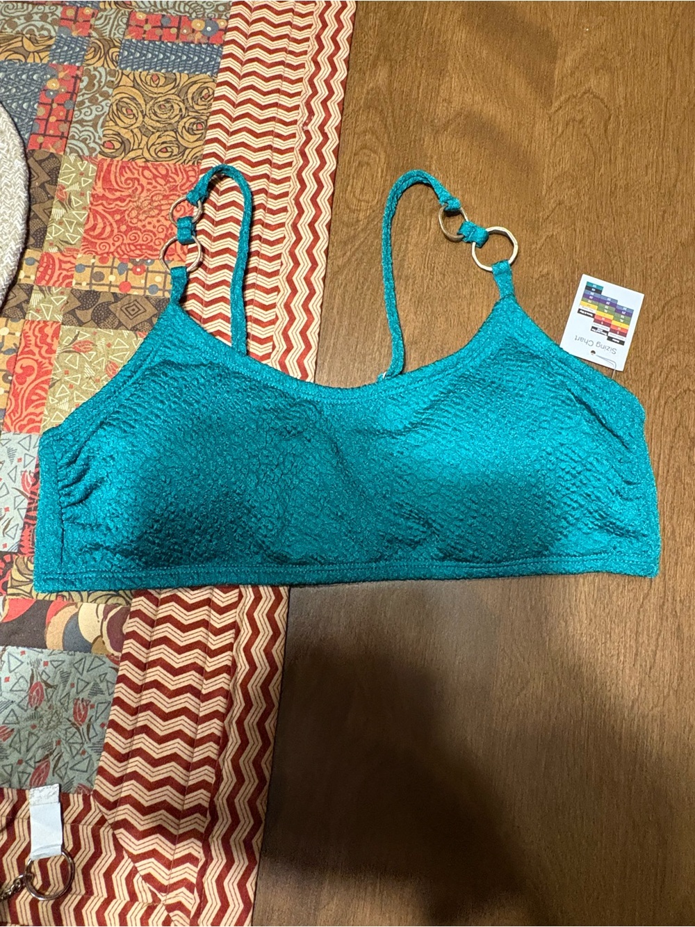 Swim top Teal Textured with Ring-Detail Straps